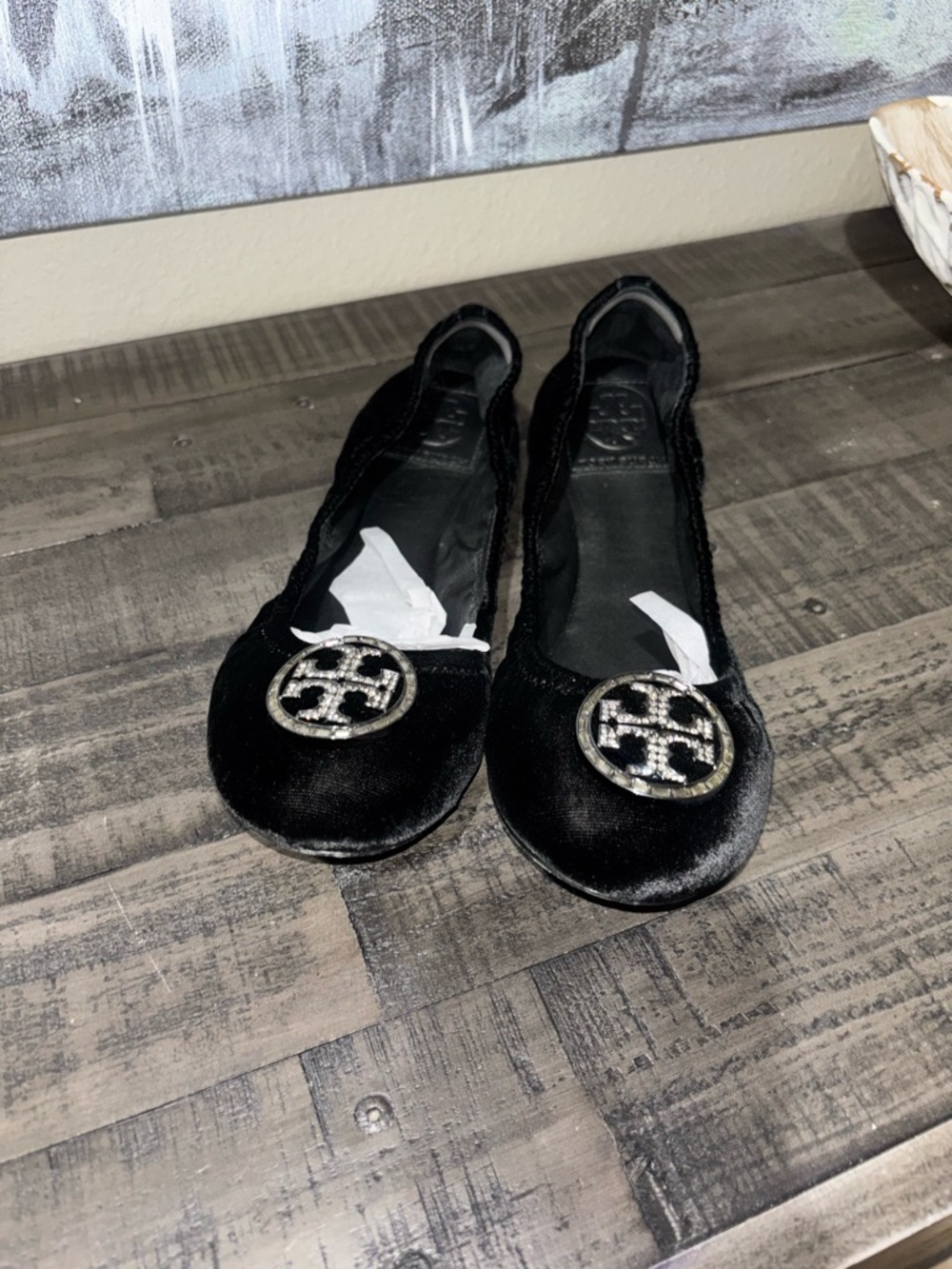 Tory Burch black velvet Reva ballet flats SZ 8 - Picture 2 of 8